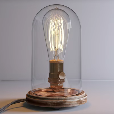 Vintage Filament Bulb Table Lamp With Transparent Glass Shade And Wooden Base 3d model