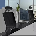 Contemporary Office Desk With Black Office Chair Green Partition Floor To Ceiling Window City View