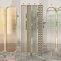 Elegant Modern Room Dividers With Gold Metal Frame Glass Panels And Geometric Patterns