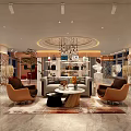 Luxury Fashion Store Interior Featuring Round Display Rack Chandelier Ornate Floor And Bags Accessories