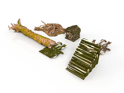 Plant Derived Natural Craft Materials Including Tree Trunk And Woven Green Parts 3d model