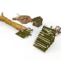 Plant Derived Natural Craft Materials Including Tree Trunk And Woven Green Parts