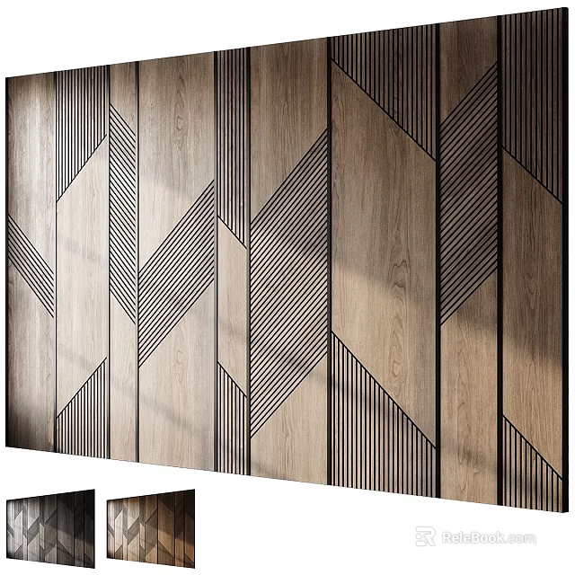 Modern Geometric Wooden Accent Wall With Vertical Striped Patterns And Natural Texture 3d model 