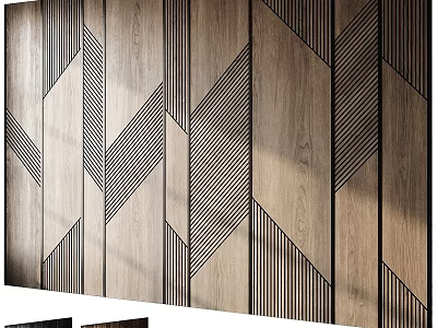 Modern Geometric Wooden Accent Wall With Vertical Striped Patterns And Natural Texture 3d model