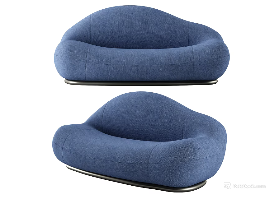 Blue Multi Person Sofa With Modern Unique Shape Fabric Upholstery And Metal Base 3d model 