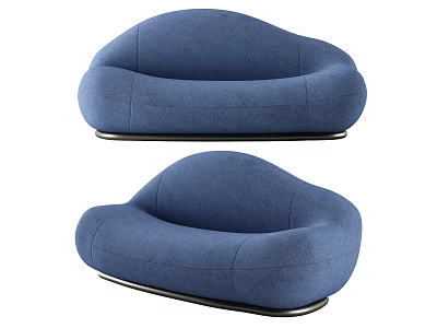 Blue Multi Person Sofa With Modern Unique Shape Fabric Upholstery And Metal Base 3d model