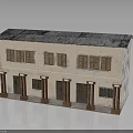 Traditional Two Story Building Featuring Gray Roof Beige Walls Brown Windows Doors And Columns