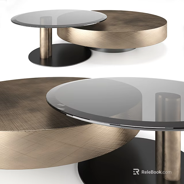 Modern Round Coffee Table With Brushed Metal Base And Glass Top Design 3d model 