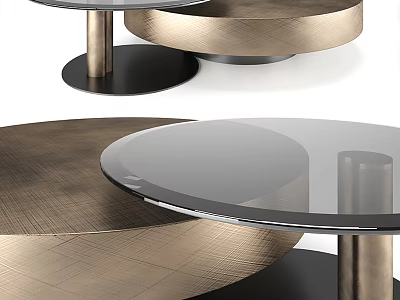 Modern Round Coffee Table With Brushed Metal Base And Glass Top Design 3d model