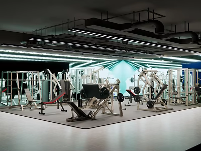 Modern Fitness Gym Interior With Various Workout Equipment And Training Machines 3d model
