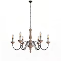 Rustic Chandelier With Wooden Frame Black Metal Arms And Six Candle Style Bulbs