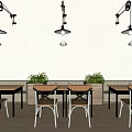 Modern Café Interior Design Featuring Wooden Tables Chairs And Hanging Lights