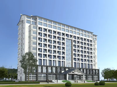 Modern Hospital Building Exterior Design With High Rise Structure Large Windows And Landscaped Area 3d model