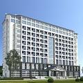 Modern Hospital Building Exterior Design With High Rise Structure Large Windows And Landscaped Area