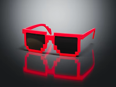 Red Pixel Style Jewelry With Reflective Surface And Modern Fashion Design 3d model
