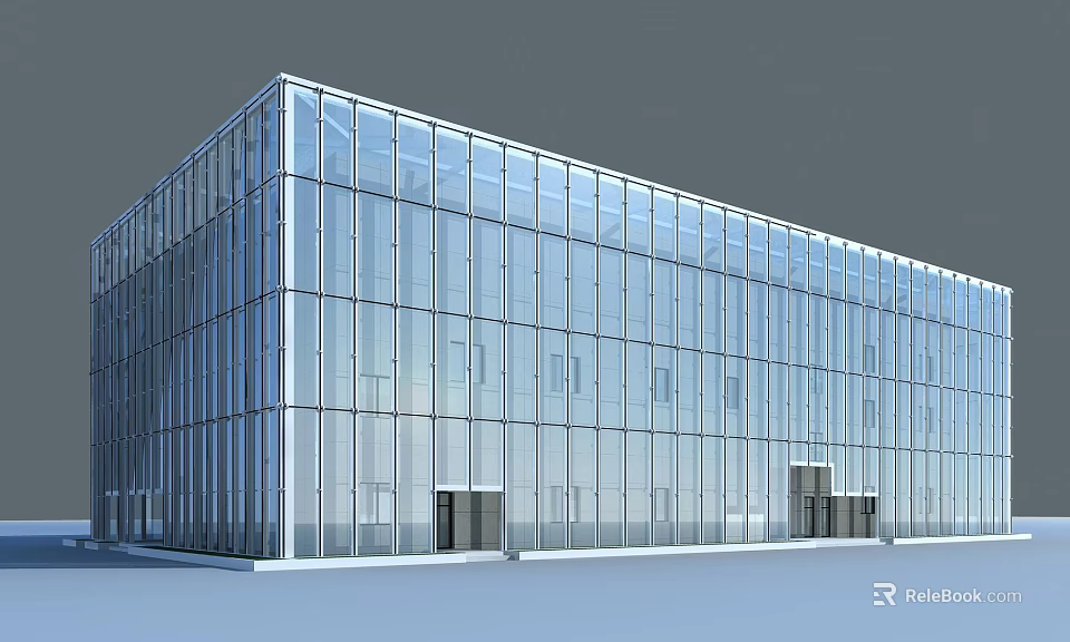 Modern Office Building With Glass Curtain Wall Facade And Sleek Transparent Design 3d model 