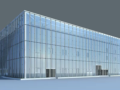 Modern Office Building With Glass Curtain Wall Facade And Sleek Transparent Design 3d model