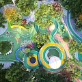 Colorful Outdoor Children's Playground With Circular Play Areas Slides And Green Trees