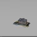 Historic Red Brick Building Featuring Gabled Roof Multiple Windows And Grass Pathway