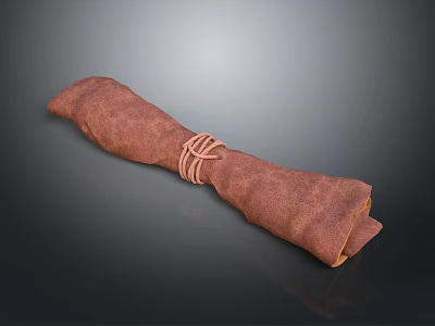 Soft Rolled Brown Fabric Napkin Tied With Natural Rope For Home Use 3d model