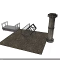 Metal Equipment Including Platform With Railings Ramp With Stairs And Cylindrical Tower Structure