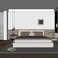 Modern Bedroom Interior Design With Bed Nightstands Pendant Lights Rug And Wall Art