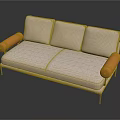 Light Colored Two Seater Sofa With Orange Armrests And Black Metal Legs Modern Design