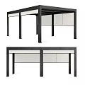 Modern Black Metal Frame Outdoor Table With Pergola Structure For Garden Patio Use