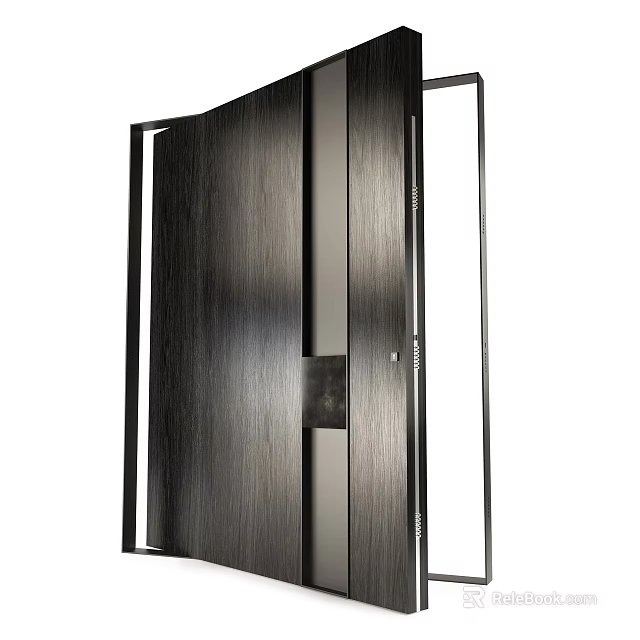 Elegant Modern Wooden Door With Metal Frame And Sleek Design 3d model 