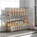 Two Tier Metal Spice Rack In Kitchen With Organized Spice Bottles And Jars