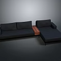 Black Upholstered L Shaped Sofa With Wooden Connecting Section And Chaise Lounge