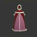 Man Wearing Pink Dress And Red Cloak Standing On Black Background With Reflection