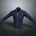 Dark Blue Jacket With Stand Collar And Front Zipper Design For Daily Use 3d model