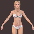Woman In Floral Print Bikini Standing In Full Body View Against Dark Background