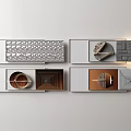 Four White Wall Decor Units Featuring Geometric Patterns and Stylish Decorative Items 3d model