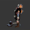 Muscular White Haired Bearded Warrior With Flaming Armor And Small Flaming Creature Companion