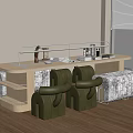 Modern Desk Handmade Workshop Table and Chair Long Strip 3d model