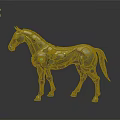 Metallic Mechanical Horse Character With Blue Glowing Eyes And Shiny Surface