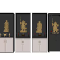 Buddhist Shrine Cabinets with Golden Buddha Statues in White and Gray for Home Worship Decoration