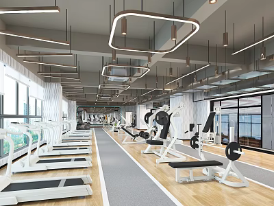 Modern Fitness Gym With Spacious Workout Area Treadmills And Fitness Equipment 3d model