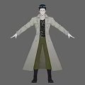 Man in Long Beige Coat with Black Inner Shirt Green Pants and Arms Outstretched Illustration