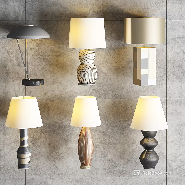 Modern Table Lamps With Various Base Designs And Decorative Shades 3d model