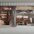 Modern Fashion Clothing Store Interior With Rock Texture Walls Circular Display And Hanging Apparel