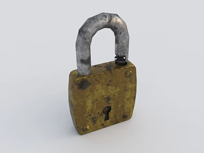 Vintage Brass Door Handle With Rustic Silver Lock And Worn Finish Details 3d model