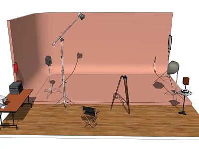 Commercial Photography Studio Equipment With Professional Lights Tripods Microphones Chair And Table 3d model