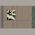 Stylish Sofa Background Wall With Wooden Panels Decorative Painting And Green Stripe