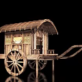 Ancient Wooden Carriage With Arched Roof Decorative Windows And Large Wheels