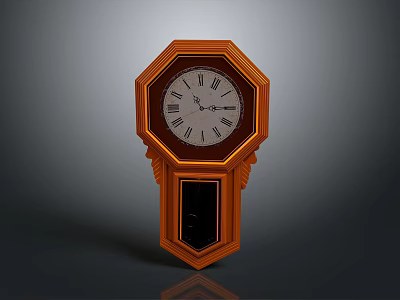 Wooden Octagonal Wall Clock With Roman Numerals And Decorative Lower Panel 3d model