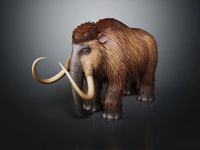 Realistic Woolly Mammoth With Long Curved Tusks And Thick Brown Fur 3d model
