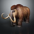 Realistic Woolly Mammoth With Long Curved Tusks And Thick Brown Fur